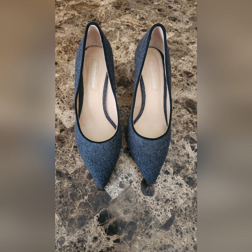 Gray Antonio Melani square heel pump wool